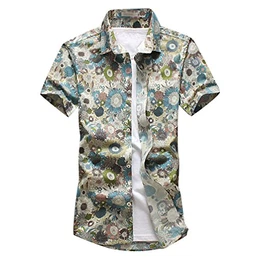 YuanDian Herren Sommer Lässige Hawaiihemden Übergröße Slim Fit Kurzarm Tropischer Aloha Funky Hawaii Floral Bedruckt Strandblusen Shirts Hemd Hellblau M