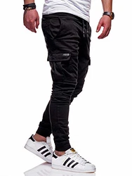 Rello & Reese Herren Cargo Chinohose Jogger Hose JN-3839 Schwarz (JN-3839)
