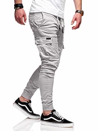 Herren Cargo Chinohose Jogger Hose JN-3839 [Grau, W32]