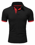 Amaci&Sons Poloshirt Basic Kontrast Kragen Kurzarm T-Shirt (5104) Schwarz/Rot Amaci&Sons Poloshirt Basic Kontrast Kragen Kurzarm T-Shirt (5104) Schwarz/Rot