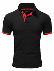 Amaci&Sons Poloshirt Basic Kontrast Kragen Kurzarm T-Shirt (5104) Schwarz/Rot