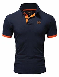 Amaci&Sons Herren Poloshirt Basic Kontrast Stickerei T-Shirt (5103) MEMPHIS Navyblau/Orange