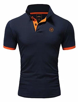 Amaci&Sons Herren Poloshirt Basic Kontrast Stickerei T-Shirt (5103) MEMPHIS Navyblau/Orange