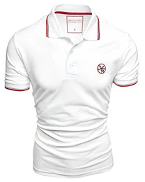 Amaci&Sons Herren Poloshirt Basic Kontrast Stickerei Kurzarm Polohemd T-Shirt 5102 Weiß L