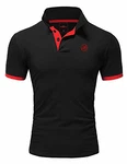 Amaci&Sons Herren Poloshirt Basic Kontrast Stickerei T-Shirt (5103) MEMPHIS Schwarz/Rot
