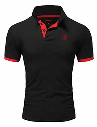 Amaci&Sons Herren Poloshirt Basic Kontrast Stickerei T-Shirt (5103) MEMPHIS Schwarz/Rot