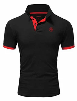 Amaci&Sons Herren Poloshirt Basic Kontrast Stickerei T-Shirt (5103) MEMPHIS Schwarz/Rot