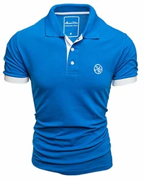 Herren Poloshirt Basic Kontrast Stickerei Kurzarm Polohemd T-Shirt 5103 Royalblau/Weiß M