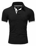 Amaci&Sons Poloshirt Basic Kontrast Kragen Kurzarm T-Shirt (5104) Schwarz/Weiß