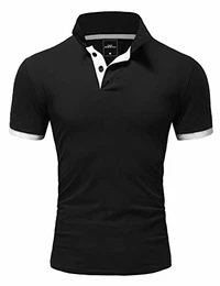 Herren Basic Poloshirt Kontrast Kurzarm Polohemd Kragen T-Shirt R50104 Schwarz/Weiß M