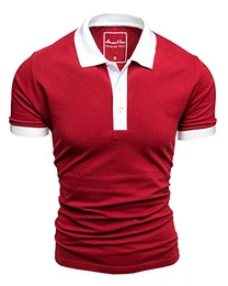 Herren Poloshirt Basic Kontrast Kragen Kurzarm Polohemd T-Shirt 5104 Bordeaux/Weiß M