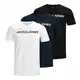 JACK & JONES Herren Shirts T-Shirts Logo Tee Crew Neck 3er Pack, Farbe:Mehrfarbig, Artikel:12137126 - black/white/navy blazer, Größe:M