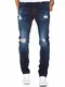 Amaci&Sons Herren Strech Destroyed Slim Fit Denim Jeans Hose 7997 Mittelblau W29/L32