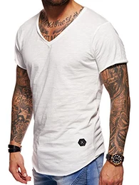 . Herren Oversize Kurzarm Basic T-Shirt V-Neck 20-1720 Weiß S