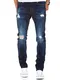 Amaci&Sons Herren Strech Destroyed Slim Fit Denim Jeans Hose 7997 Dunkelblau W32/L32
