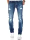 Amaci&Sons Herren Strech Destroyed Slim Fit Denim Jeans Hose 7997 Mittelblau W32/L32