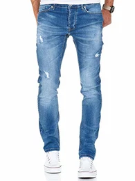 Herren Strech Basic Slim Fit Denim Jeans Hose 7998 Hellblau W32/L32