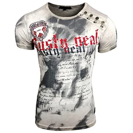 Herren T-Shirt NO Mercy Waschung Rundhals Applikationen RN-15156, Größe:M, Farbe:Grau