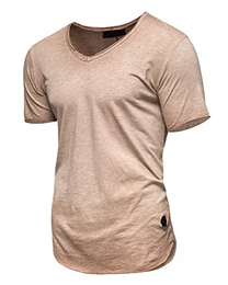 Herren Oversize T-Shirt V-Neck O-201 [Beige, M]
