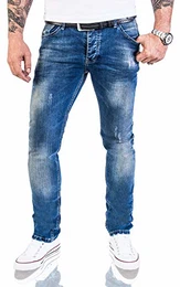 Designer Herren Jeans Hose Stretch Jeanshose Basic Slim Fit [RC-2113 - Denim Blau - W29 L30]