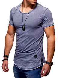 Herren Oversize T-Shirt Crew-Neck O-208 [Blau, M]