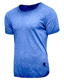 Herren Oversize T-Shirt Crew-Neck O-202 [Blau, M]