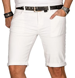 Indicode Herren Sommer Jeans Shorts Kurze Hose Sommerhose Bermuda B556a Weiß (B556a)