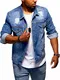 MT Styles Herren Jeansjacke Destroyed Denim-Jacke Vintage C-1009 [Blau, L]