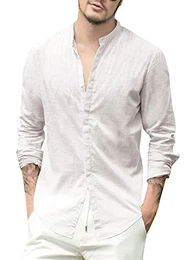 Leinenhemd Herren Regular Fit Langarm Hemd Herren Button-down Freizeithemden aus Leinen und Baumwolle, Weiß, M
