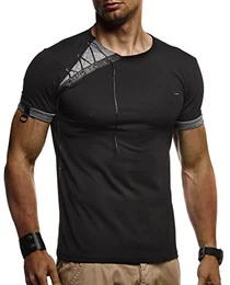 Herren Sommer T-Shirt Rundhals-Ausschnitt Slim Fit Baumwolle-Anteil Moderner Männer T-Shirt Crew Neck Hoodie-Sweatshirt Kurzarm lang LN1245 Schwarz Medium