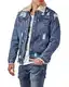 Herren Jeansjacke Destroyed Denim Shearling Jacke Teddyfell BR3600, Größe:M, Farbe:Blue