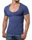 ReRock Young & Rich Herren T-Shirt V-Neck Slim Fit Schwarz Weiß Blau RRTS 1315, Größe:M, Farbe:Blau Melange