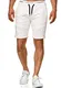 Indicode Herren Ernest Jeans Shorts mit 4 Taschen & elastischem Bund aus 98% Baumwolle   Kurze Denim Stretch Hose Used Look Washed Destroyed Regular Fit Freizeithose f. Männer Offwhite M