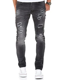 Herren Strech Patchwork Slim Fit Denim Jeans Hose 7996 Schwarz W32/L32