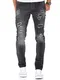 Amaci&Sons Herren Strech Patchwork Slim Fit Denim Jeans Hose 7996 Schwarz W32/L32