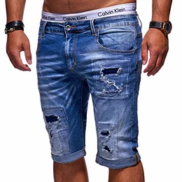 MT Styles Herren Jeans Bermuda Shorts Destroyed Hose X-6646 [Blau, W32]