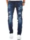 Amaci&Sons Herren Strech Patchwork Slim Fit Denim Jeans Hose 7996 Dunkelblau W32/L32