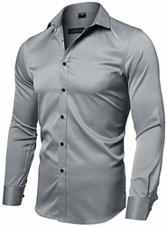 INFLATION Herren Hemd Aus Bambusfaser Slim Fit Grau