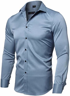 INFLATION Herren Hemd Aus Bambusfaser Slim Fit Graublau