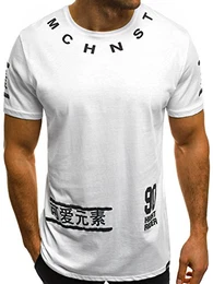 Herren T-Shirt mit Motiv Aufdruck Kurzarm Rundhals Figurbetont MACH/101 WEIß M