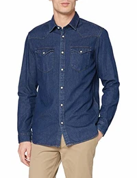 Herren SLHSLIMNED-Smith Shirt LS W NOOS Jeanshemd, Blau (Dark Blue Dark Blue), Medium