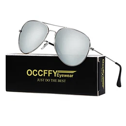 Occffy Pilotenbrille Sonnenbrille für Herren und Damen UV400 Schutz Metall Rahmen Oc7802 (Silberrahmen mit Silber Spiegellinse)