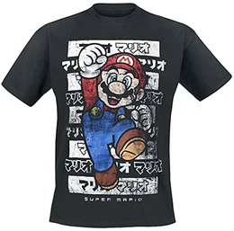 Super Mario Mario - Kanto T-Shirt, M, Schwarz