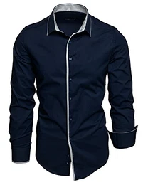 Herren Slim Fit Hemd Bügelleicht Business Freizeit Shirt 5007 Navyblau M