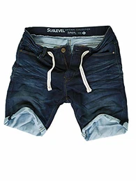 Herren Sweat Denim Shorts Kurze Hose Bermuda Denim Sweatpants Vintage Used Look Dunkelblau 147 W32