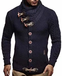 Leif Nelson Herren Strickjacke Schalkragen Slim Fit Winter-Freizeit-Jacke Moderne Männer Pulli Grobstrick Sweatjacke Langarm Hoodie-Pullover Schwarz/Dunkel Blau