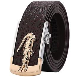 Gürtel Herren Echt leder Krokodil Muster Metallschnalle Ledergürtel Ratsche Automatik Freizeit Belt für Männer Kleidung Business Retro Jeans Bund