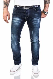 Designer Herren Jeans Hose Stretch Jeanshose Basic Slim Fit [RC-2118 - Night Blue - W30 L32]