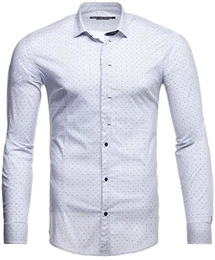 Herren Hemd Slim Fit Langarm Bügelleicht Modernes Freizeithemd für Anzug Business Hochzeit Freizeit Party - Weiß - M