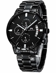 MEGALITH Herrenuhr Militär Chronographen Design Business Analog Uhren Schwarz